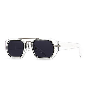 SO&amp;EI Occhiali da sole quadrati poligonali retrò a doppio ponte da donna Designer di marca Leopard Eyewear Shades UV400 Occhiali da sole da uomo 