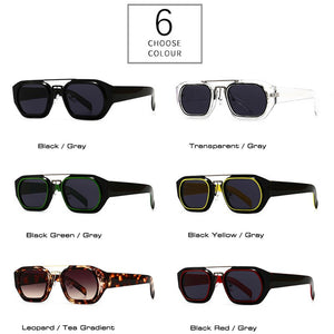 SO&amp;EI Occhiali da sole quadrati poligonali retrò a doppio ponte da donna Designer di marca Leopard Eyewear Shades UV400 Occhiali da sole da uomo 
