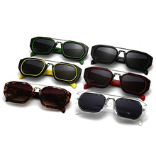 Carica l&#39;immagine nel visualizzatore di Gallery, SO&amp;EI Occhiali da sole quadrati poligonali retrò a doppio ponte da donna Designer di marca Leopard Eyewear Shades UV400 Occhiali da sole da uomo 