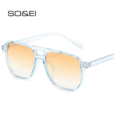SO&EI Retro Double Bridges Square Women Sunglasses Brand Designer Blue Orange Gradient Shades UV400 Men Sun Glasses