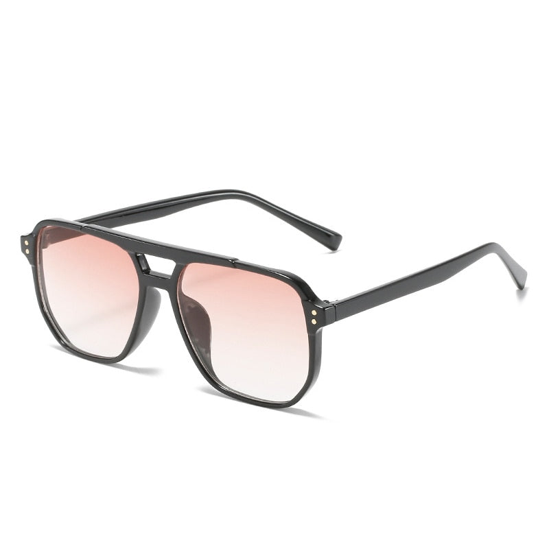 SO&EI Retro Double Bridges Square Women Sunglasses Brand Designer Blue Orange Gradient Shades UV400 Men Sun Glasses
