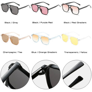 SO&EI Retro Double Bridges Square Women Sunglasses Brand Designer Blue Orange Gradient Shades UV400 Men Sun Glasses