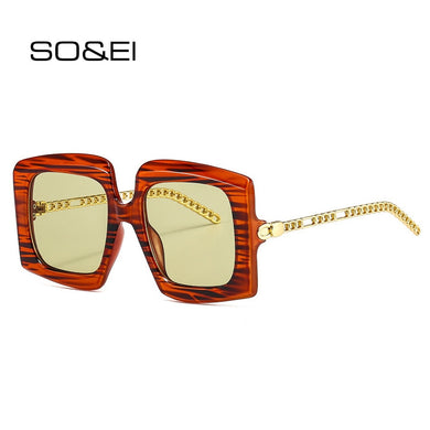 SO&EI Occhiali da sole con catena in metallo retrò da donna Designer di marca Occhiali da vista quadrati sfumati Occhiali da sole a righe di tendenza 