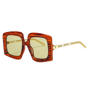 SO&amp;EI Occhiali da sole con catena in metallo retrò da donna Designer di marca Occhiali da vista quadrati sfumati Occhiali da sole a righe di tendenza 