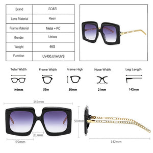 SO&amp;EI Occhiali da sole con catena in metallo retrò da donna Designer di marca Occhiali da vista quadrati sfumati Occhiali da sole a righe di tendenza 