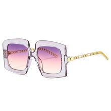 Carica l&#39;immagine nel visualizzatore di Gallery, SO&amp;EI Occhiali da sole con catena in metallo retrò da donna Designer di marca Occhiali da vista quadrati sfumati Occhiali da sole a righe di tendenza 