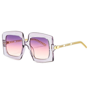 SO&amp;EI Occhiali da sole con catena in metallo retrò da donna Designer di marca Occhiali da vista quadrati sfumati Occhiali da sole a righe di tendenza 
