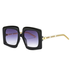 SO&amp;EI Occhiali da sole con catena in metallo retrò da donna Designer di marca Occhiali da vista quadrati sfumati Occhiali da sole a righe di tendenza 