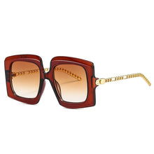 Carica l&#39;immagine nel visualizzatore di Gallery, SO&amp;EI Occhiali da sole con catena in metallo retrò da donna Designer di marca Occhiali da vista quadrati sfumati Occhiali da sole a righe di tendenza 