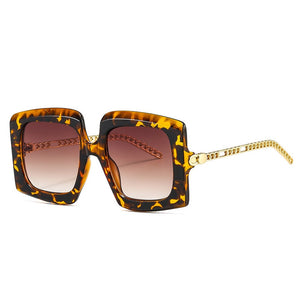 SO&amp;EI Occhiali da sole con catena in metallo retrò da donna Designer di marca Occhiali da vista quadrati sfumati Occhiali da sole a righe di tendenza 