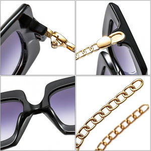 SO&amp;EI Occhiali da sole con catena in metallo retrò da donna Designer di marca Occhiali da vista quadrati sfumati Occhiali da sole a righe di tendenza 