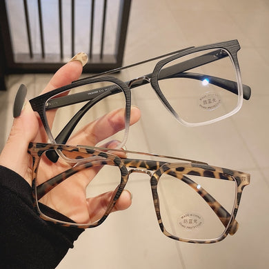 SO&EI Retro Metal Double Bridges Square Women Glasses Frame Clear Anti-Blu-Ray Eyewear Men TR90 Optical Stripes Frame