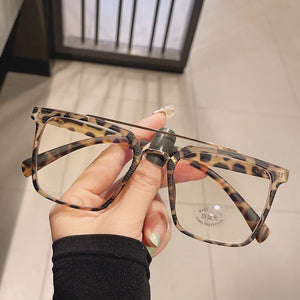 SO&EI Retro Metal Double Bridges Square Women Glasses Frame Clear Anti-Blu-Ray Eyewear Men TR90 Optical Stripes Frame