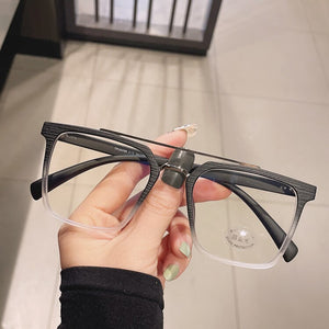 SO&EI Retro Metal Double Bridges Square Women Glasses Frame Clear Anti-Blu-Ray Eyewear Men TR90 Optical Stripes Frame