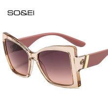 Load image into Gallery viewer, SO&amp;EI Retro Oversized Cat Eye Women Sunglasses Gradient Eyewear Shades UV400 Men Trending Champagne Sun Glasses