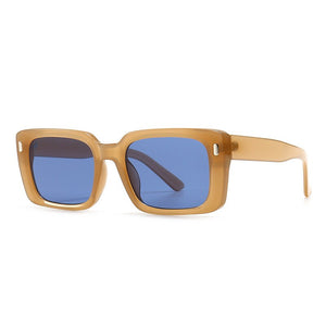 SO&EI Retro Rectangle Sunglasses Women Rivets Jelly Color Eyewear Men Square Leopard Yellow Sun Glasses Shades UV400
