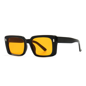 SO&EI Retro Rectangle Sunglasses Women Rivets Jelly Color Eyewear Men Square Leopard Yellow Sun Glasses Shades UV400