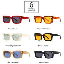 Carica l&#39;immagine nel visualizzatore di Gallery, SO&amp;EI Retro Rectangle Sunglasses Women Rivets Jelly Color Eyewear Men Square Leopard Yellow Sun Glasses Shades UV400