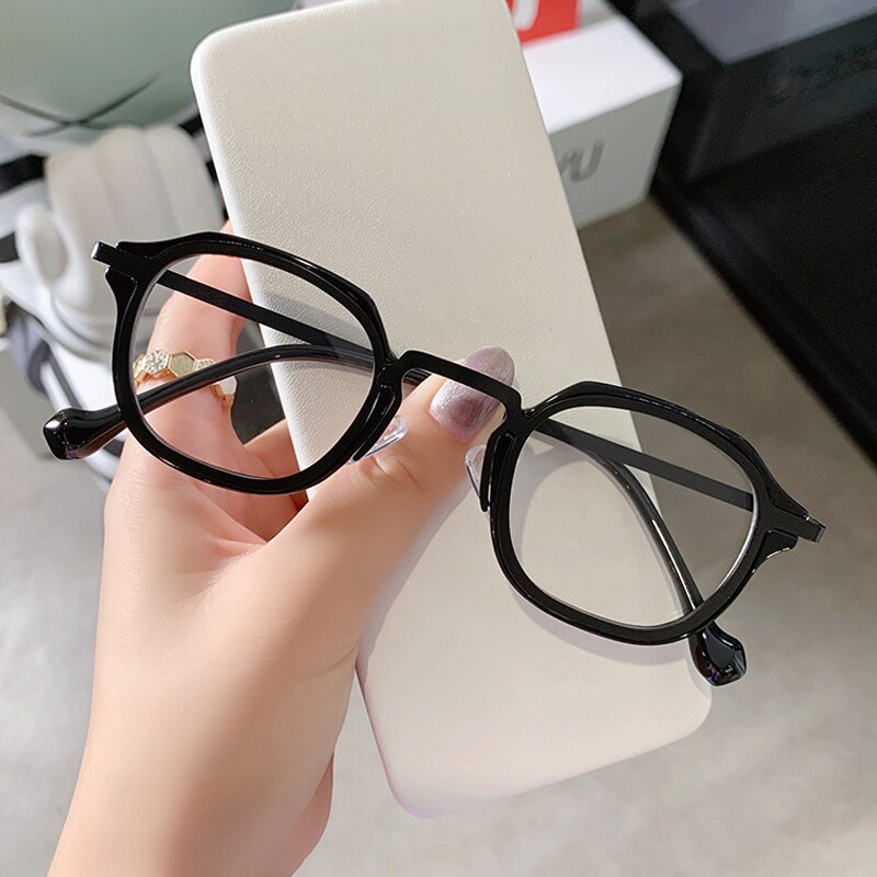 SO&EI Retro Square TR90 Metal Women Glasses Frame Clear Anti-Blu-Ray Spring Hinge Men Optical Eyeglasses Frame