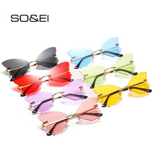 Load image into Gallery viewer, SO&amp;EI Unique Rimless Women Sunglasses Brand Designer Clear Ocean Lens Eyewear Butterfly Shape Ladies Sun Glasses Oculos UV400