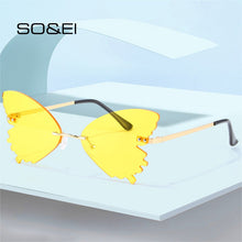 Load image into Gallery viewer, SO&amp;EI Unique Rimless Women Sunglasses Brand Designer Clear Ocean Lens Eyewear Butterfly Shape Ladies Sun Glasses Oculos UV400
