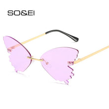 Load image into Gallery viewer, SO&amp;EI Unique Rimless Women Sunglasses Brand Designer Clear Ocean Lens Eyewear Butterfly Shape Ladies Sun Glasses Oculos UV400
