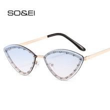 Load image into Gallery viewer, SO&amp;EI Vintage Cat Eye Women  Diamond Sunglasses Rimless Ocean Lens Female Triangle Rhinestone Sun Glasses Shades UV400