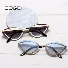 Load image into Gallery viewer, SO&amp;EI Vintage Cat Eye Women  Diamond Sunglasses Rimless Ocean Lens Female Triangle Rhinestone Sun Glasses Shades UV400