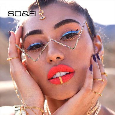 SO&EI Vintage Unique No Lens Half Metal Frame Glasses Woman  Diamond Decoration Eyewear Ins Popular Glasses Frame