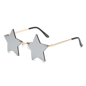 Vintage Unique Star Shape Mirror Rimless Sunglasses Women Fashion Clear Ocean Lens Eyewear Men Trending Sun Glasses Shades