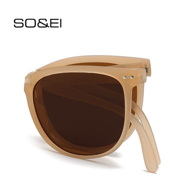 SO&EI Foldable Women Round Sunglasses Shades UV400 Retro Rivets Eyewear Trending Men Driving Sun Glasses