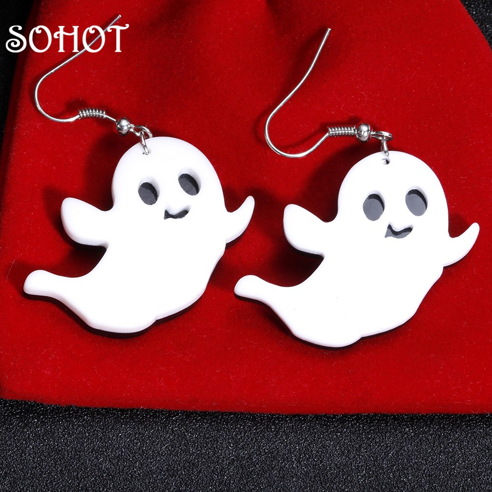 2018 New Creative White Ghost Acrylic Drop Earrings Funny fashion Women Halloween Major Party Jewelry Bijoux Gift Bijoux