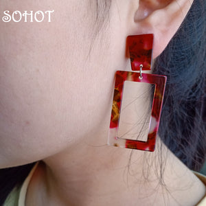 New Creative Hollow Red Acetic Acid Drop Earrings style temperament elegant Square Women Charm Bijoux Brincos Gift