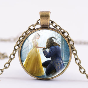 Beauty And The Beast Pendant Necklace Belle Princess and Prince Romantic Sweet Fairy Tale Movie Jewelry Little Girls Gift