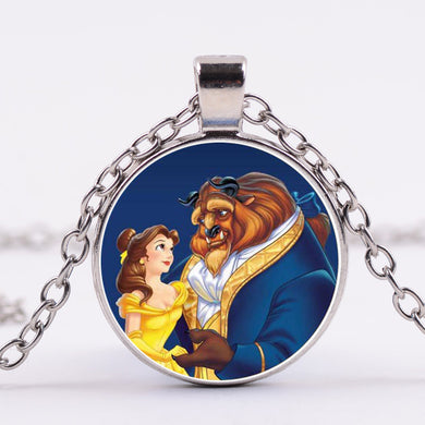 Beauty And The Beast Pendant Necklace Belle Princess and Prince Romantic Sweet Fairy Tale Movie Jewelry Little Girls Gift
