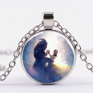 Beauty And The Beast Pendant Necklace Belle Princess and Prince Romantic Sweet Fairy Tale Movie Jewelry Little Girls Gift