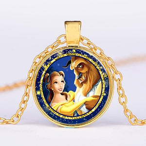 Beauty And The Beast Pendant Necklace Belle Princess and Prince Romantic Sweet Fairy Tale Movie Jewelry Little Girls Gift