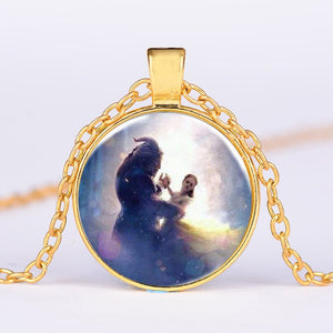 Beauty And The Beast Pendant Necklace Belle Princess and Prince Romantic Sweet Fairy Tale Movie Jewelry Little Girls Gift