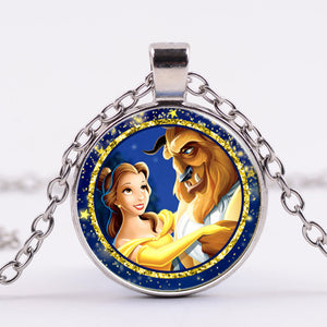 Beauty And The Beast Pendant Necklace Belle Princess and Prince Romantic Sweet Fairy Tale Movie Jewelry Little Girls Gift