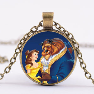 Beauty And The Beast Pendant Necklace Belle Princess and Prince Romantic Sweet Fairy Tale Movie Jewelry Little Girls Gift