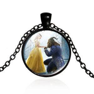 Beauty And The Beast Pendant Necklace Belle Princess and Prince Romantic Sweet Fairy Tale Movie Jewelry Little Girls Gift