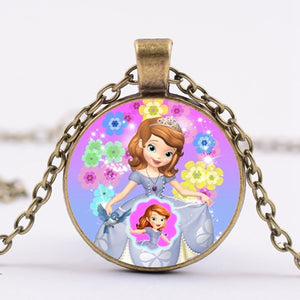 Pop Kids Baby Girls Sofia the First Necklace Purple Princess Glass Cabochon Children Pendant Necklace Cospl Prom Choker