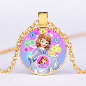 Pop Kids Baby Girls Sofia the First Necklace Purple Princess Glass Cabochon Children Pendant Necklace Cospl Prom Choker