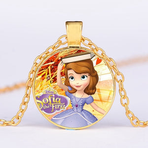 Pop Kids Baby Girls Sofia the First Necklace Purple Princess Glass Cabochon Children Pendant Necklace Cospl Prom Choker