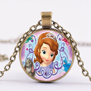 Pop Kids Baby Girls Sofia the First Necklace Purple Princess Glass Cabochon Children Pendant Necklace Cospl Prom Choker