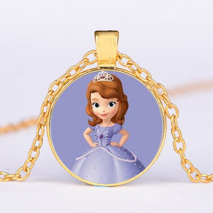 Pop Kids Baby Girls Sofia the First Necklace Purple Princess Glass Cabochon Children Pendant Necklace Cospl Prom Choker