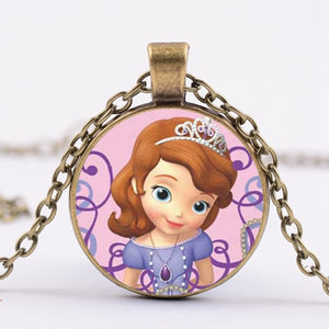 Pop Kids Baby Girls Sofia the First Necklace Purple Princess Glass Cabochon Children Pendant Necklace Cospl Prom Choker