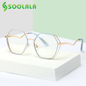 SOOLALA 2023 Irregular Alloy Eyewear Prescription Myopia Eyeglasses Frame Women Transparent Computer Anti Blue Light Glasses