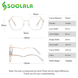 SOOLALA 2023 Irregular Alloy Eyewear Prescription Myopia Eyeglasses Frame Women Transparent Computer Anti Blue Light Glasses