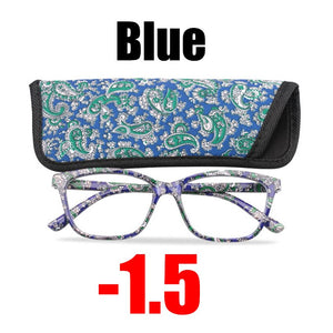 SOOLALA Floral Printed Myopia Glasses Prescription Women Computer Optical Frames -0.5 -0.75 -1.0 -1.5 -2.0 -2.5 -3.0 -3.5 -4.0